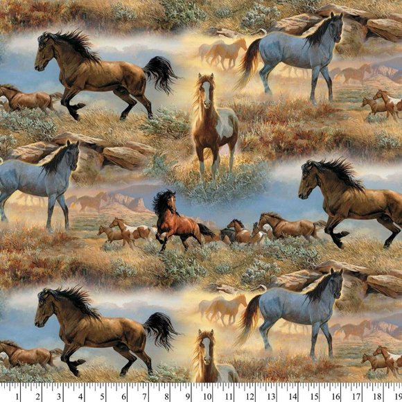 David Textiles Horses in Prairie Precut Sewing Fabric 1 Yd X 44-In Cotton Quilt - Picture 1 of 3